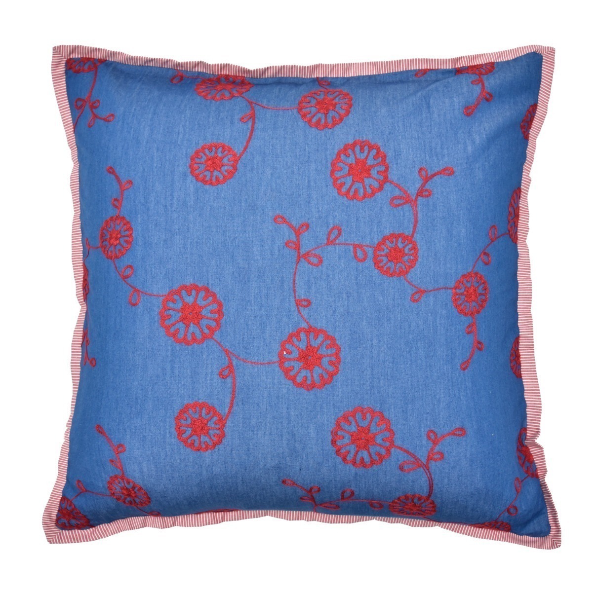 Almofada Bordada Vermelho com Aba Listrada