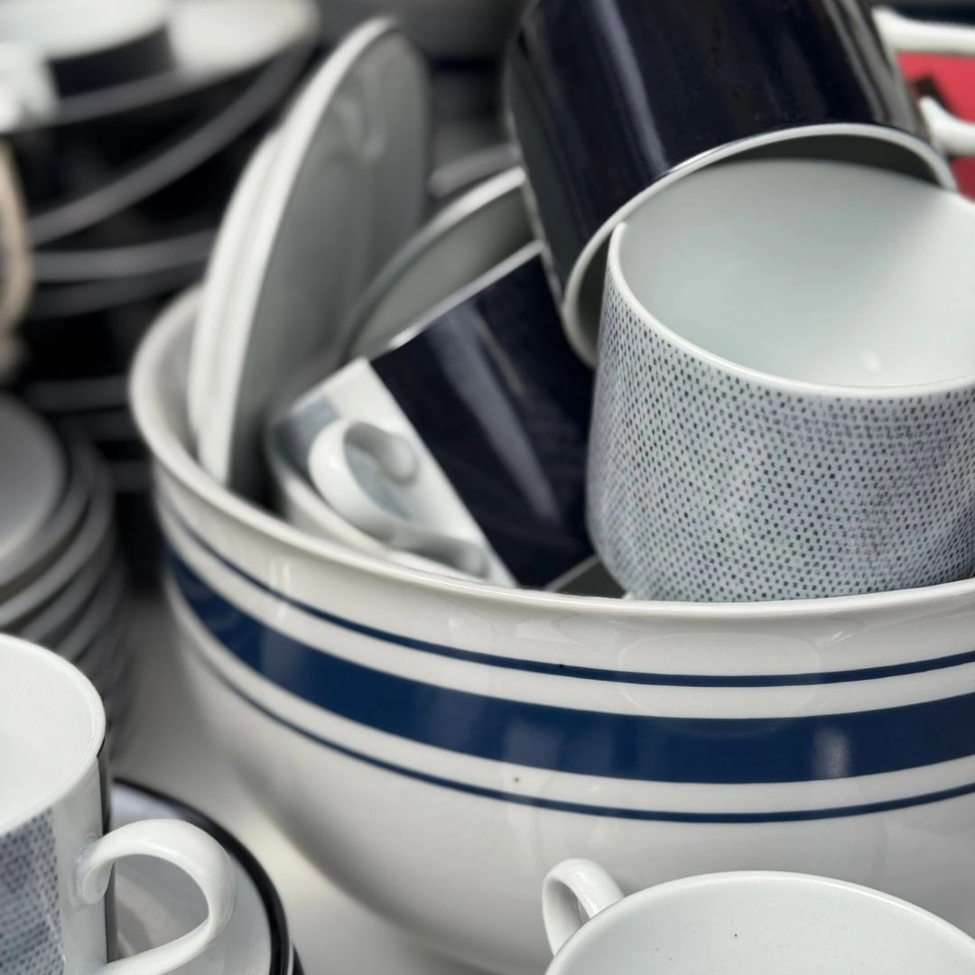 Xícara com Pires Lista Denim 